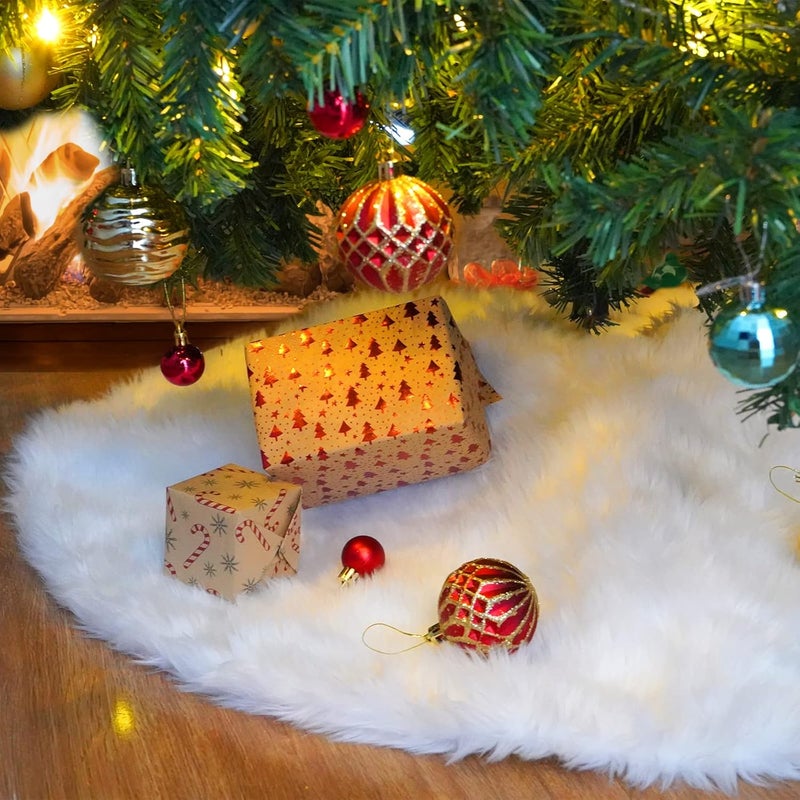 Nackiy 30Inch White Christmas Tree Skirt- Faux Fur Plush Small Christmas Tree Skirt Holiday Party Indoor Outdoor Christmas Decorations for Merry Christmas - Image 2